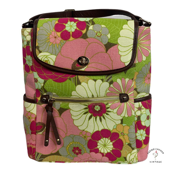 Spartina Womens Purse Tote Bag Pink Green Floral Adjustable Strap satchel - Picture 1 of 12